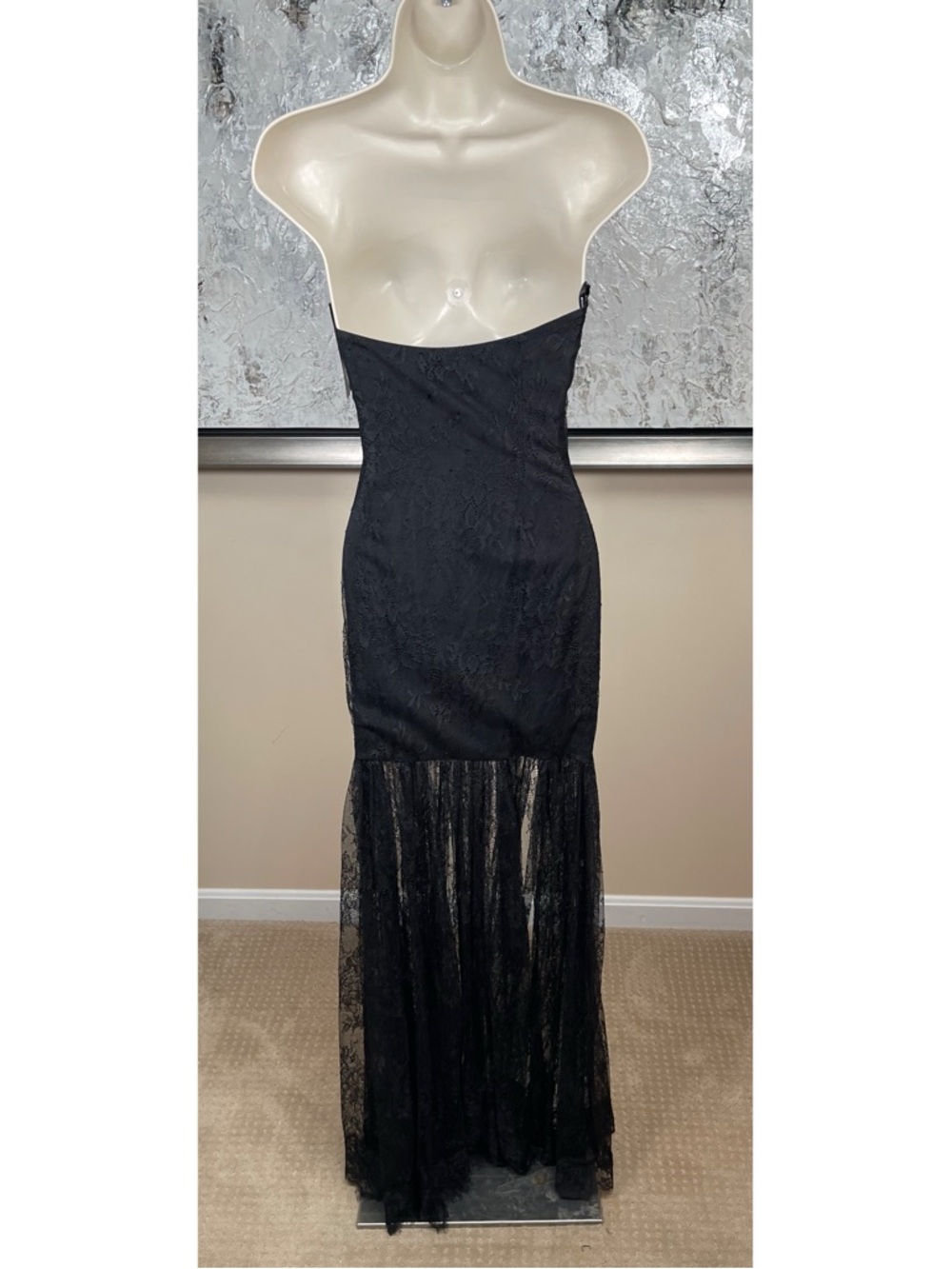 RETROFETE Jeanette Strapless Lace Sheer Black Maxi Dress Size XS - Picture 6 of 8